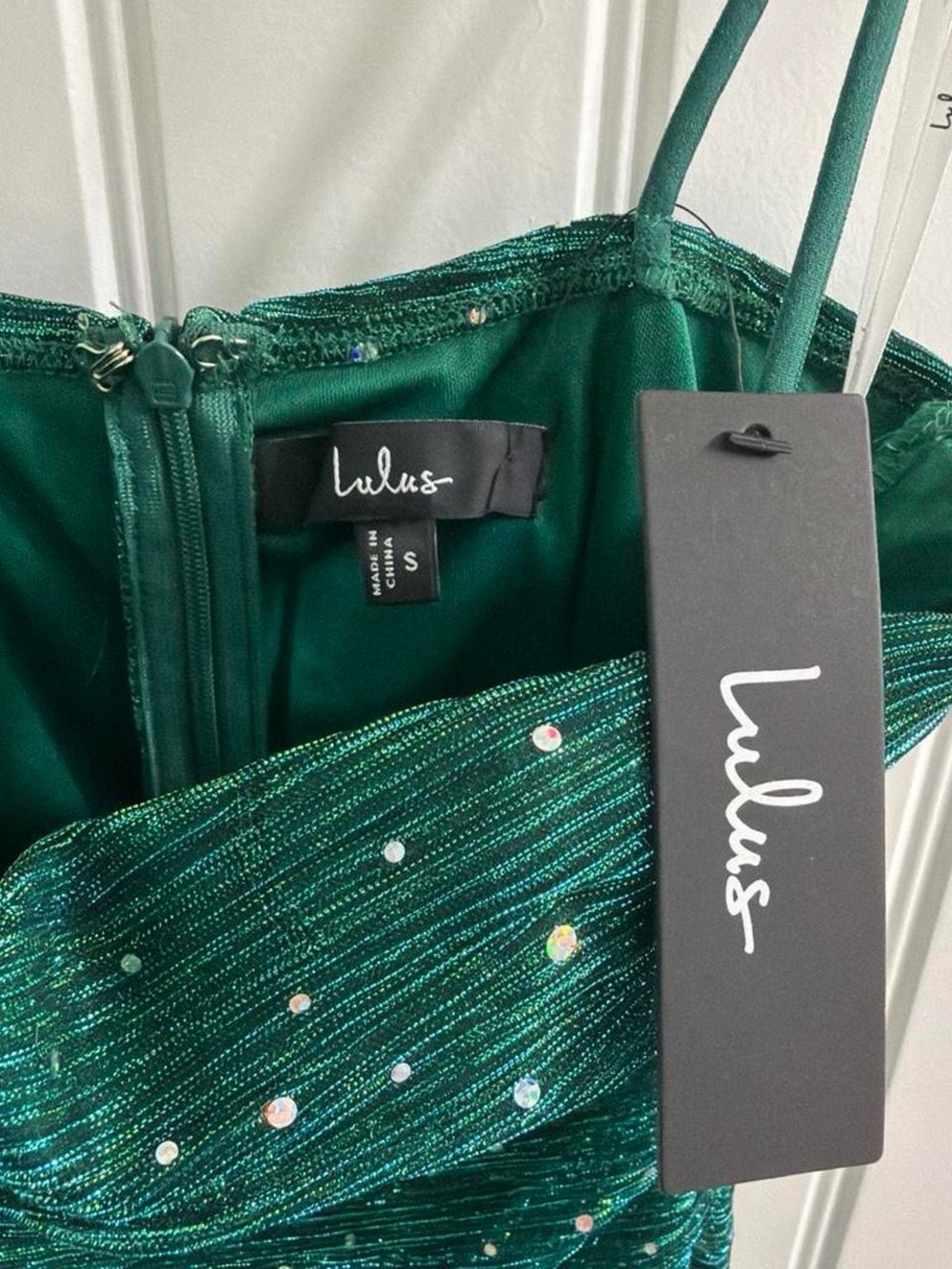 NWT Lulus Emerald Ruched Sequin Spaghetti Strap Mini Dress S Hoco Semi-Formal - Picture 4 of 7
